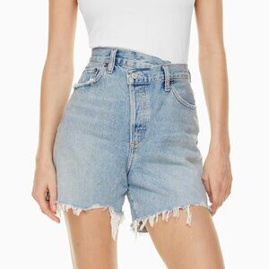AGOLDE High-Rise Criss Cross Distressed Denim Shorts